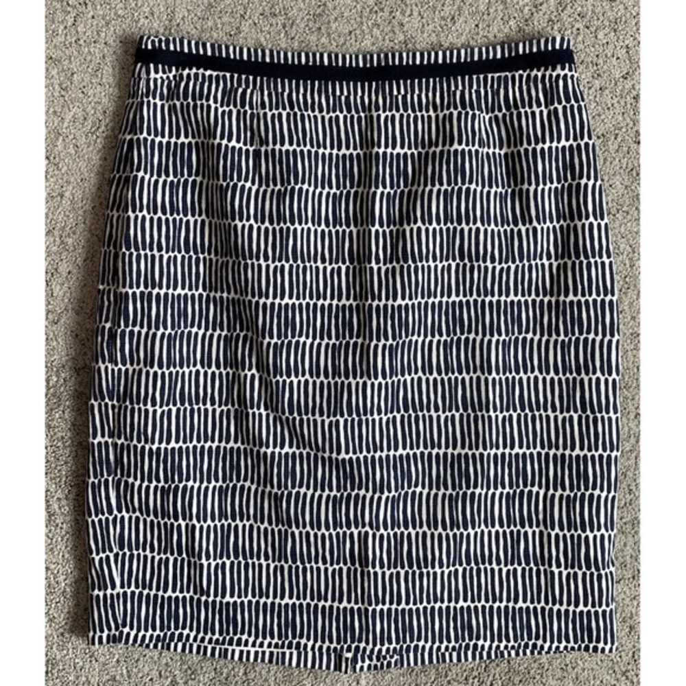 BODEN Women's Blue White Mini‎ Stripes Print Pencil Knee Length Skirt Size 14R